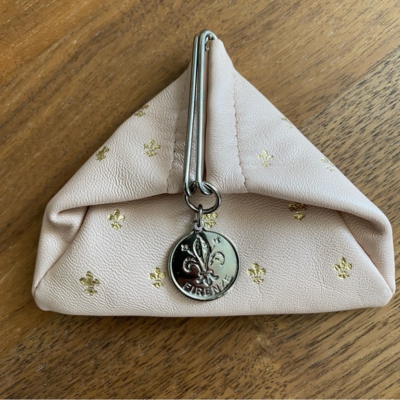Triangle Fold Italian Leather Coin Purse Florence Firenze Pink Fleur de Lis - Picture 3 of 12
